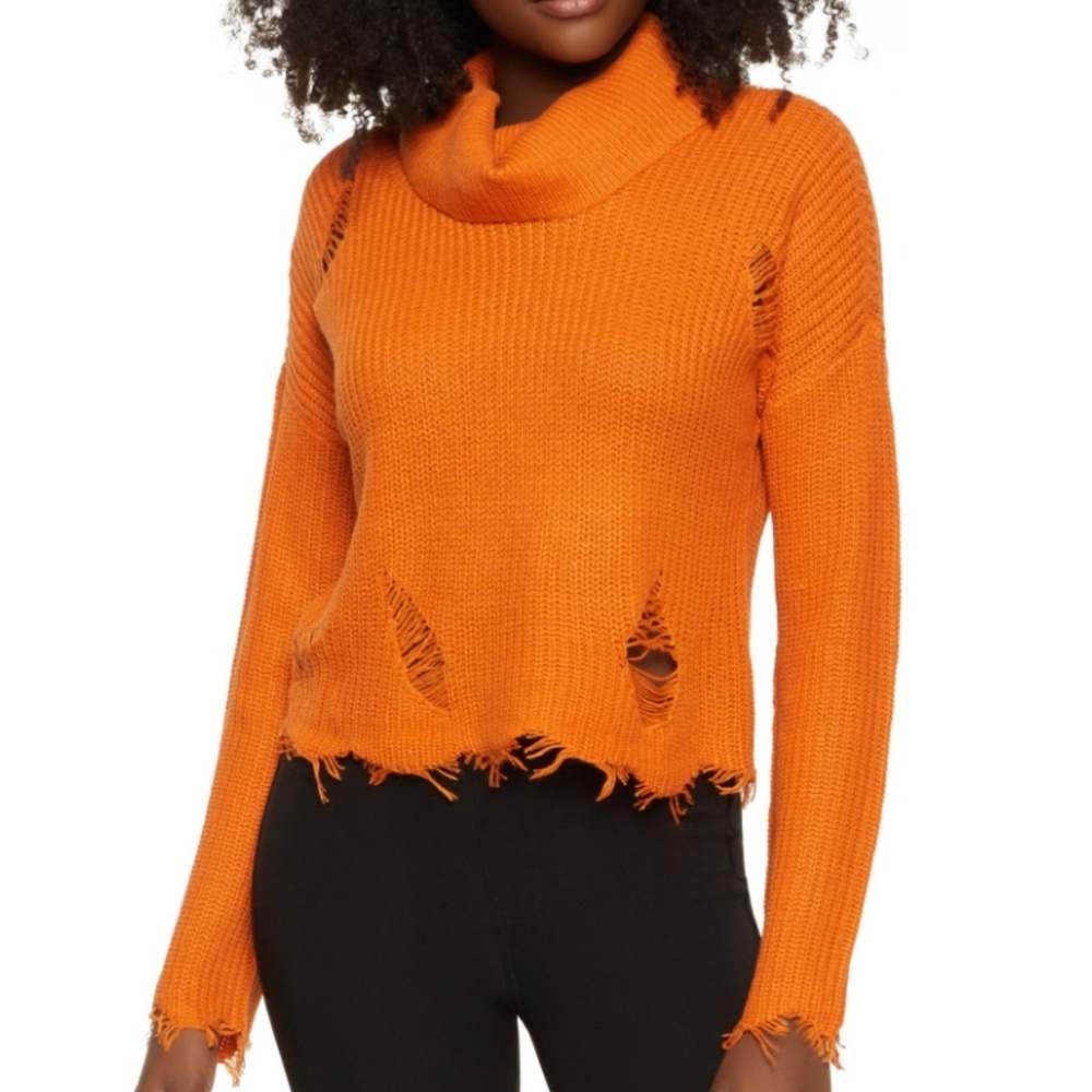 NWT - Burnt Orange Distressed Turtleneck Sweater